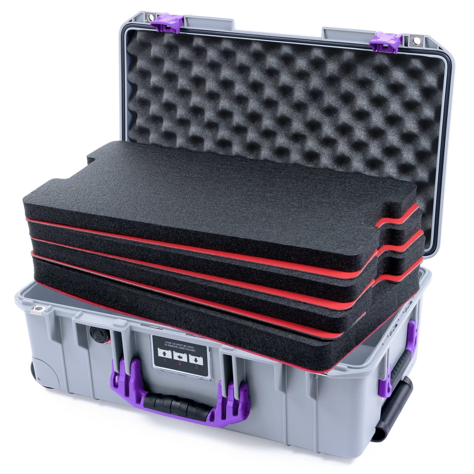 Pelican 1535 Air Carry - on Case - Silver & Purple - DIY Tool Foam Kit / Convoluted Lid Foam