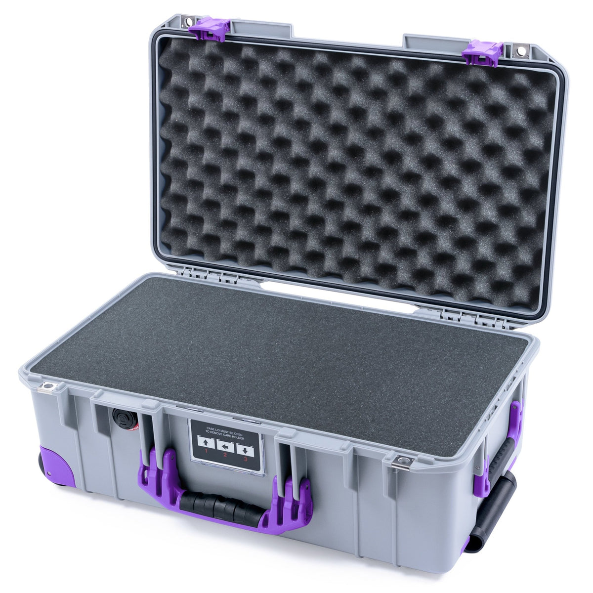 Pelican 1535 Air Carry - on Case - Silver & Purple Trolley - Pick & Pluck Foam / Convoluted Lid Foam