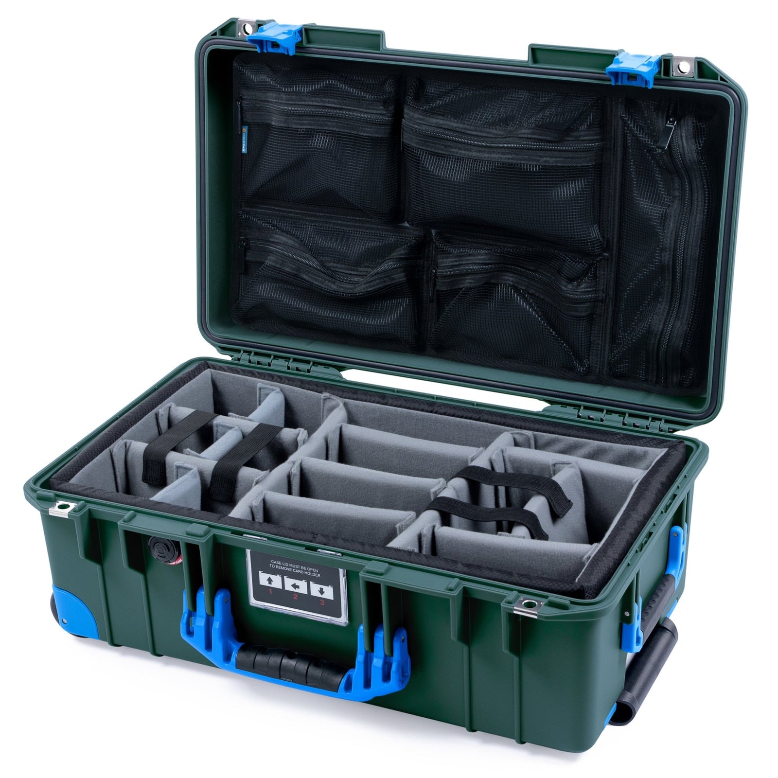 Pelican 1535 Air Carry-on Case - Trekking Green & Blue Trolley - Padded Microfiber Dividers / Mesh Lid Organizer
