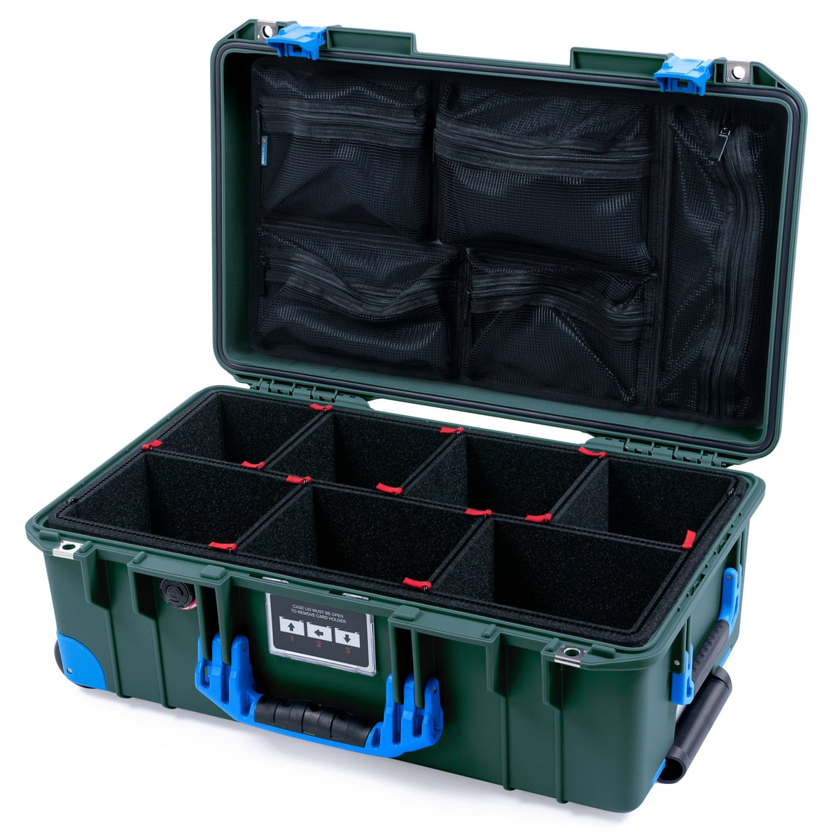 Pelican 1535 Air Carry - on Case - Trekking Green &amp; Blue Trolley - TrekPak Divider System / Mesh Lid Organizer