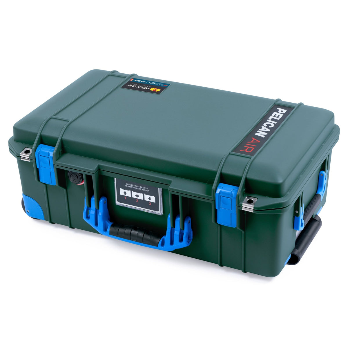 Pelican 1535 Air Carry-on Case in Trekking Green with Blue Handles, Latches, and Trolley