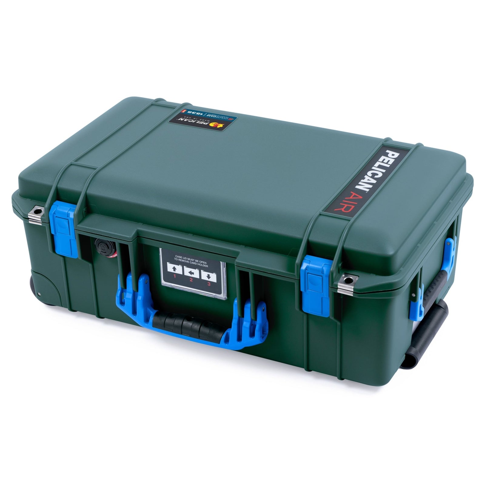 Pelican 1535 Air Carry-on Case in Trekking Green with Blue Handles and Latches