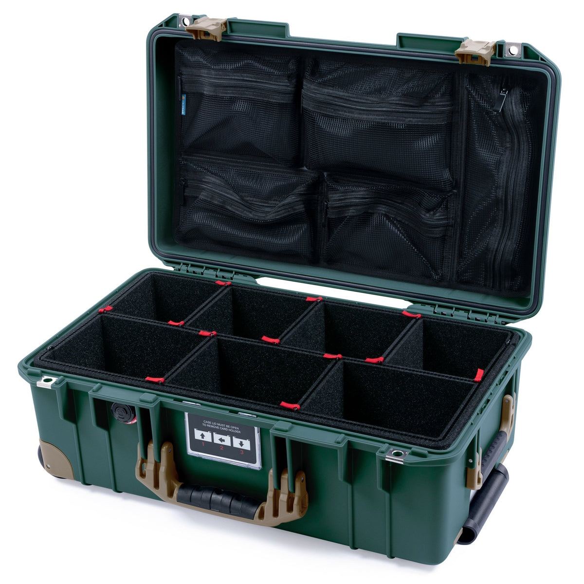 Pelican 1535 Air Carry - on Case - Trekking Green &amp; Dark Desert Dirt Trolley - TrekPak Divider System / Mesh Lid Organizer