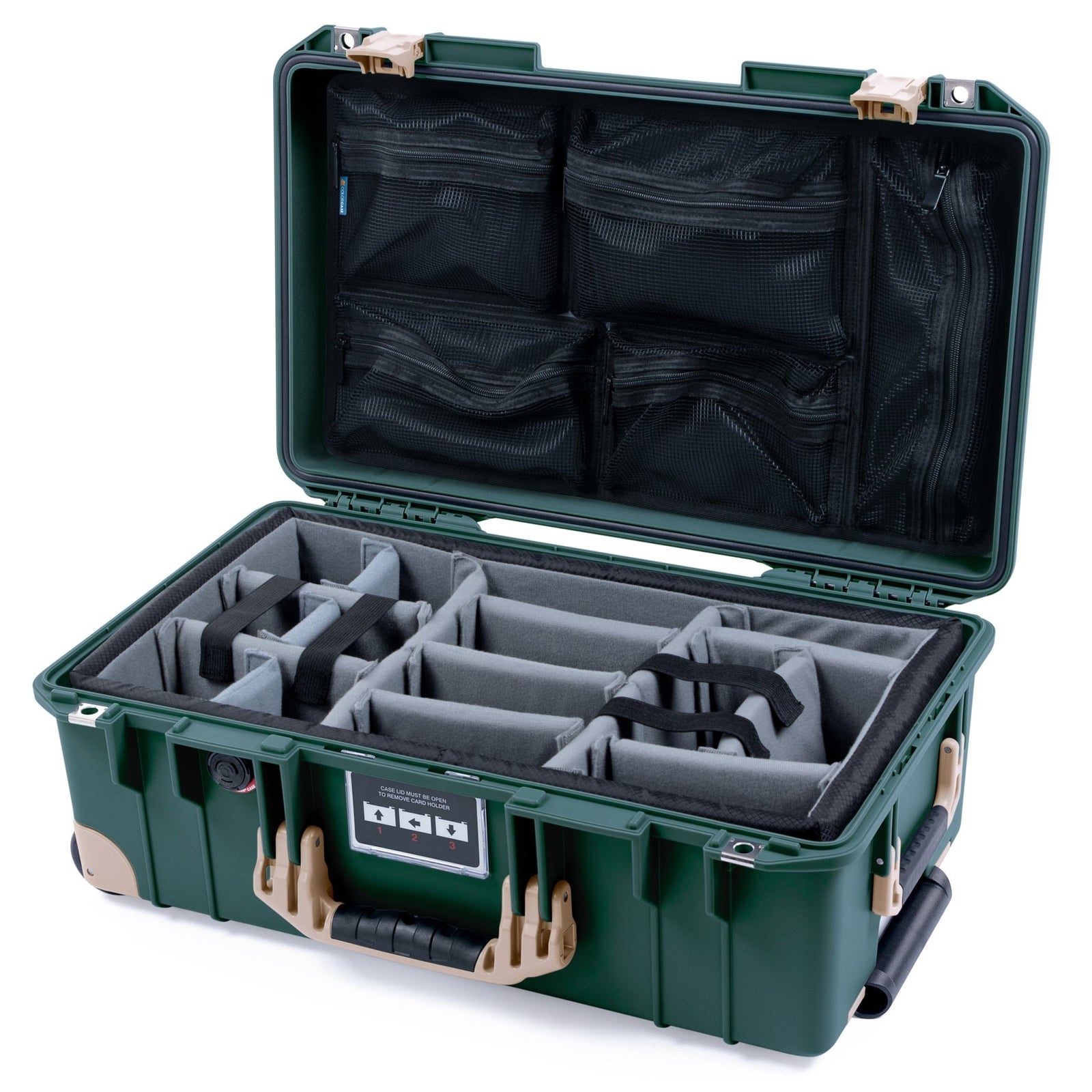 Pelican 1535 Air Carry - on Case - Trekking Green & Desert Tan Trolley - Padded Microfiber Dividers / Mesh Lid Organizer
