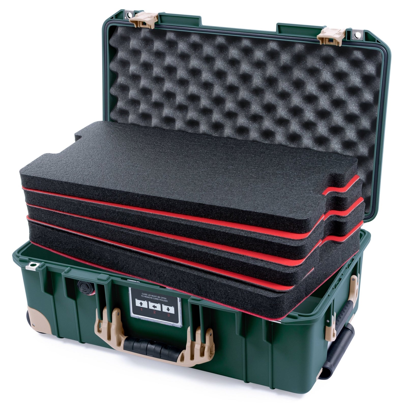 Pelican 1535 Air Carry - on Case - Trekking Green & Desert Tan Trolley - DIY Tool Foam Kit / Convoluted Lid Foam