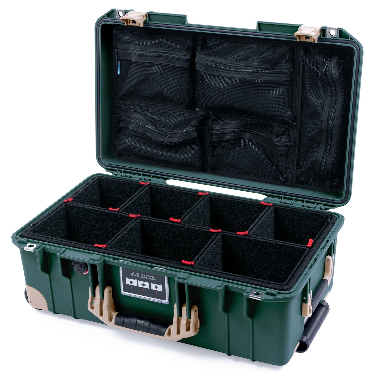 Pelican 1535 Air Carry - on Case - Trekking Green & Desert Tan Trolley - TrekPak Divider System / Mesh Lid Organizer