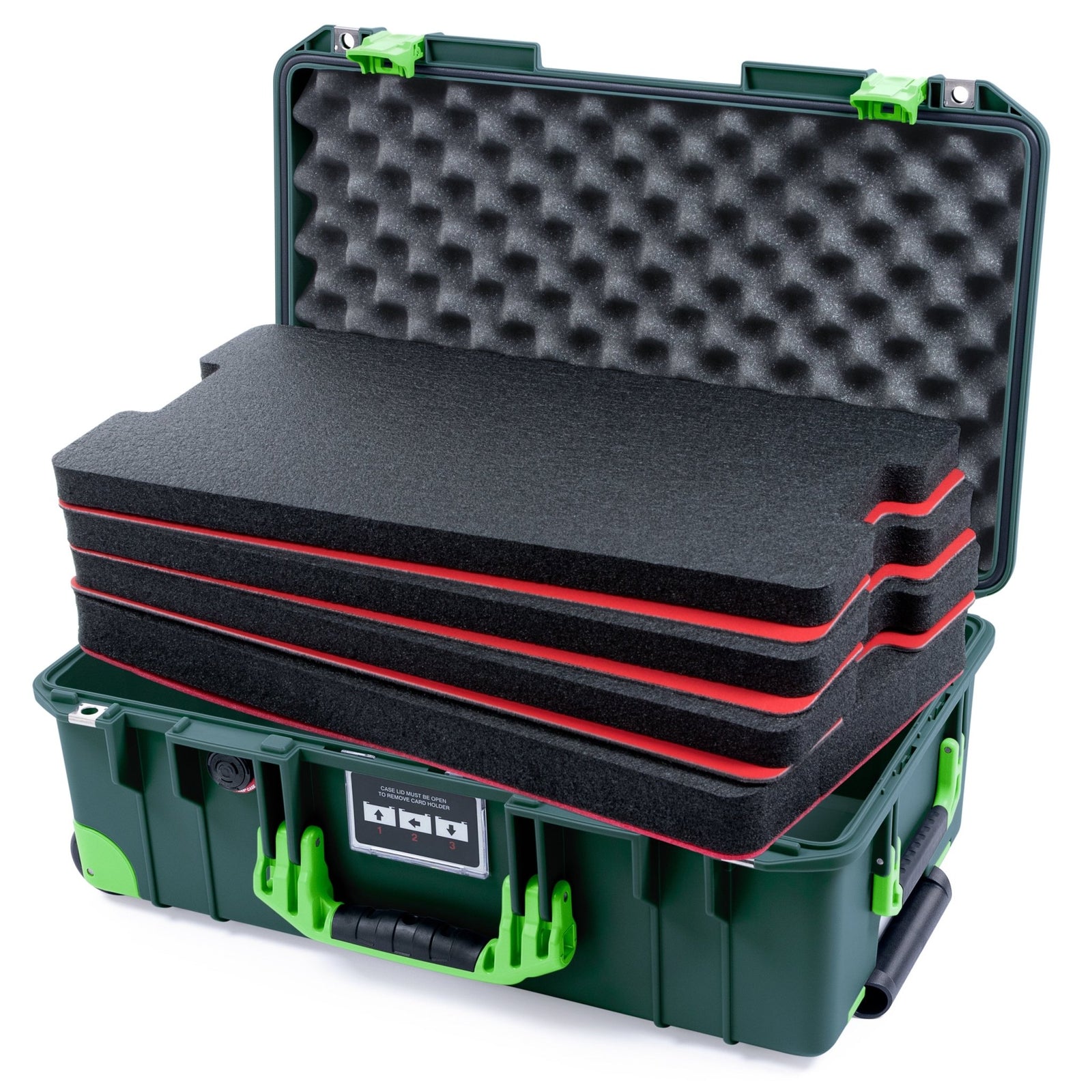 Pelican 1535 Air Carry-on Case - Trekking Green & Lime Green Trolley - DIY Tool Foam Kit / Convoluted Lid Foam