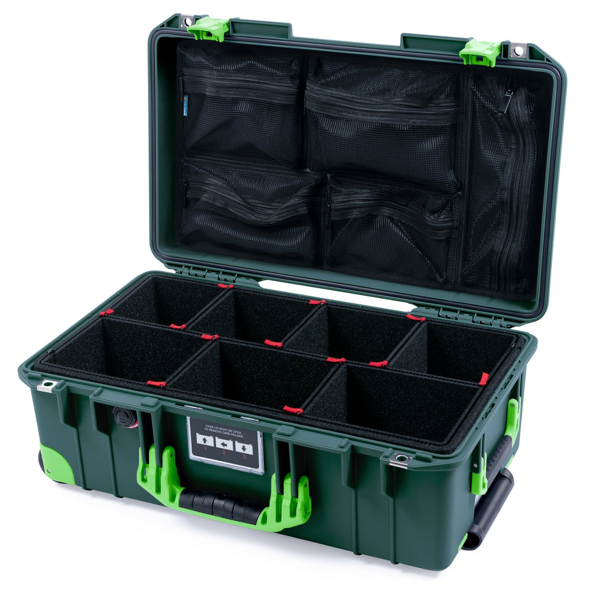 Pelican 1535 Air Carry - on Case - Trekking Green &amp; Lime Green Trolley - TrekPak Divider System / Mesh Lid Organizer