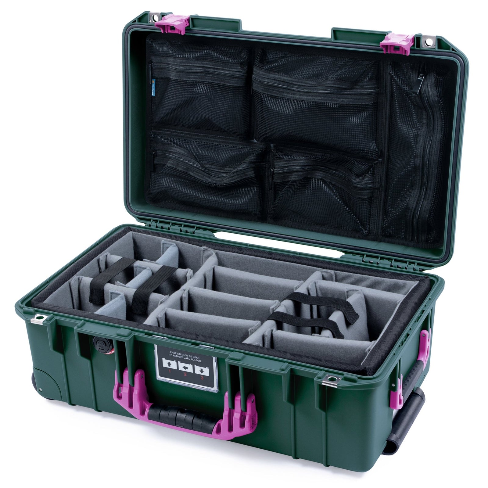 Pelican 1535 Air Carry-on Case - Trekking Green & Magenta - Padded Microfiber Dividers / Mesh Lid Organizer