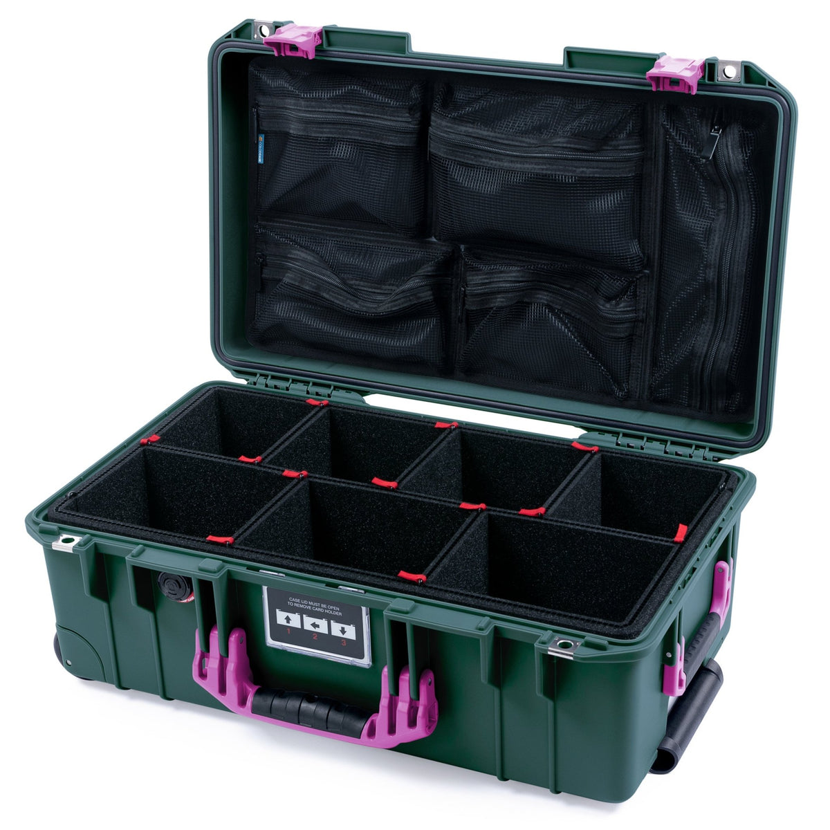 Pelican 1535 Air Carry - on Case - Trekking Green &amp; Magenta - TrekPak Divider System / Mesh Lid Organizer