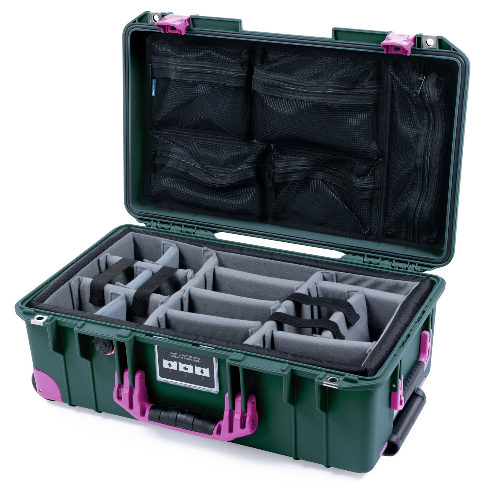 Pelican 1535 Air Carry - on Case - Trekking Green & Magenta Trolley - Padded Microfiber Dividers / Mesh Lid Organizer