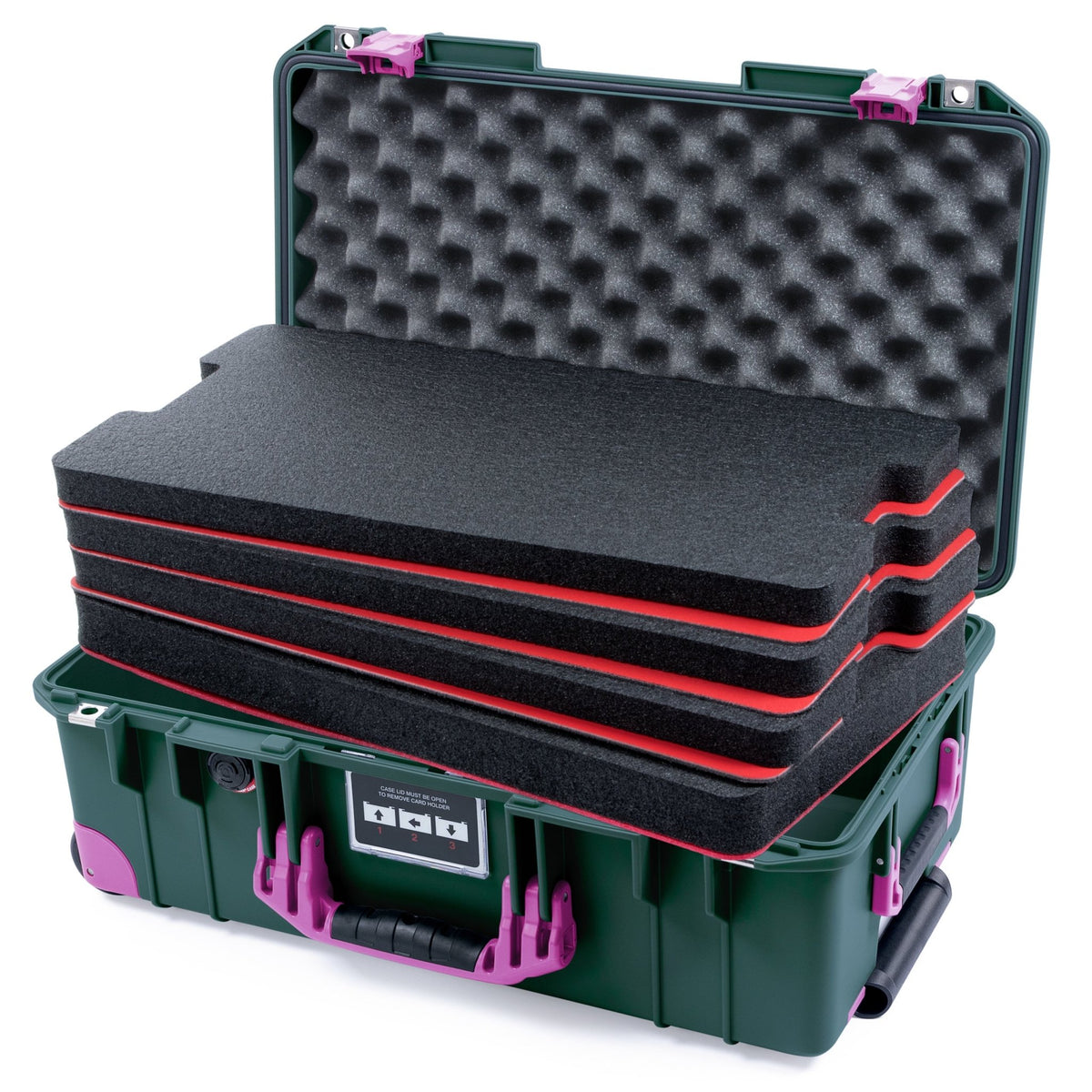 Pelican 1535 Air Carry - on Case - Trekking Green &amp; Magenta Trolley - DIY Tool Foam Kit / Convoluted Lid Foam