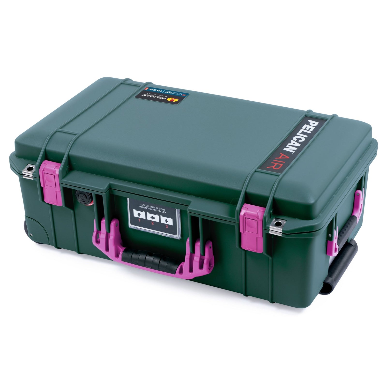 Pelican 1535 Air Carry-on Case in Trekking Green with Magenta Handles & Latches