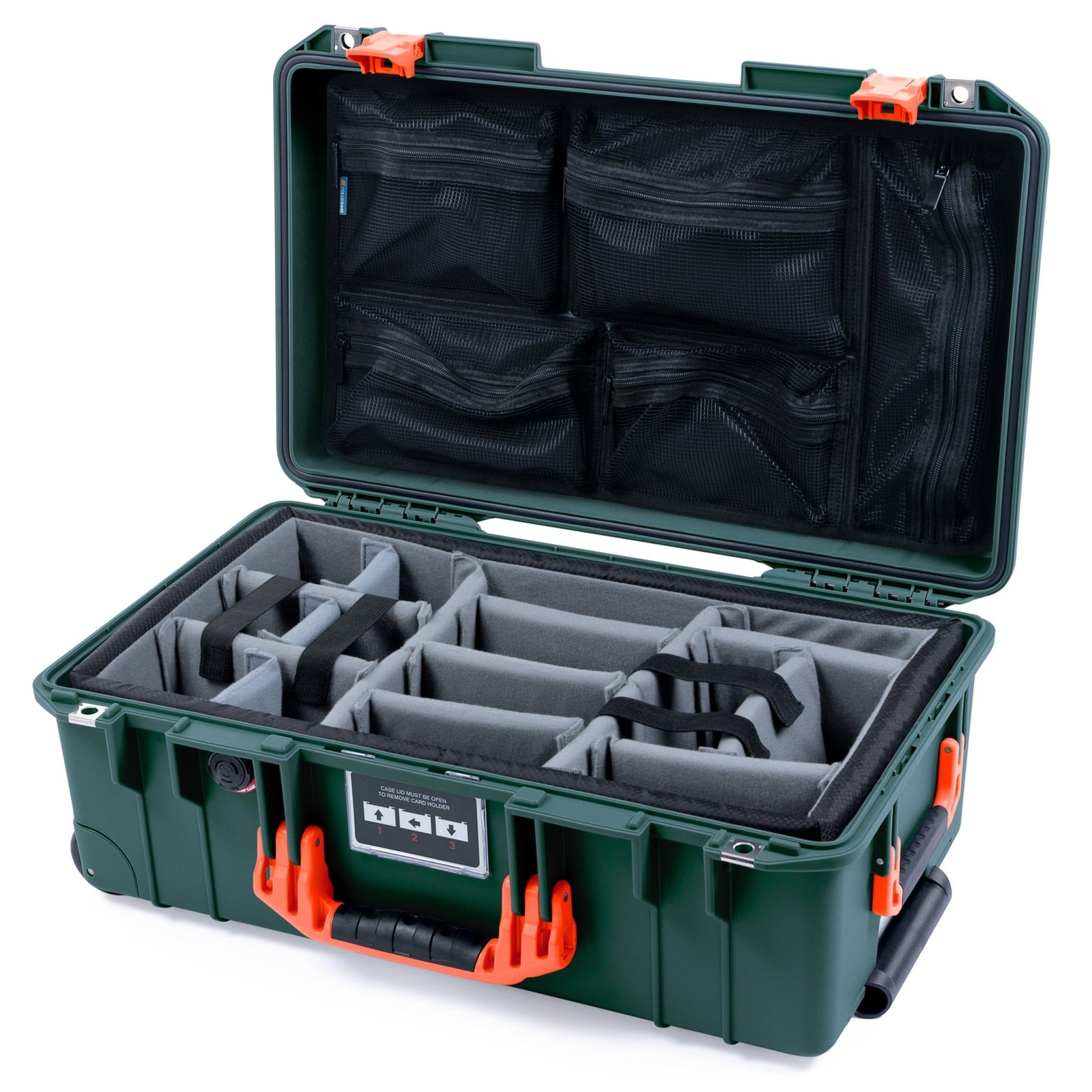 Pelican 1535 Air Carry-on Case - Trekking Green & Orange - Padded Microfiber Dividers / Mesh Lid Organizer