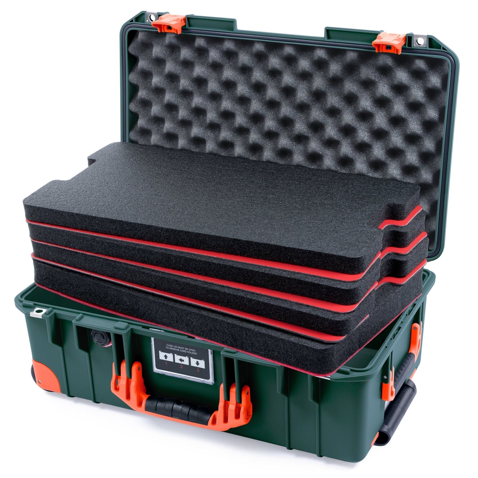 Pelican 1535 Air Carry - on Case - Trekking Green & Orange Trolley - DIY Tool Foam Kit / Convoluted Lid Foam