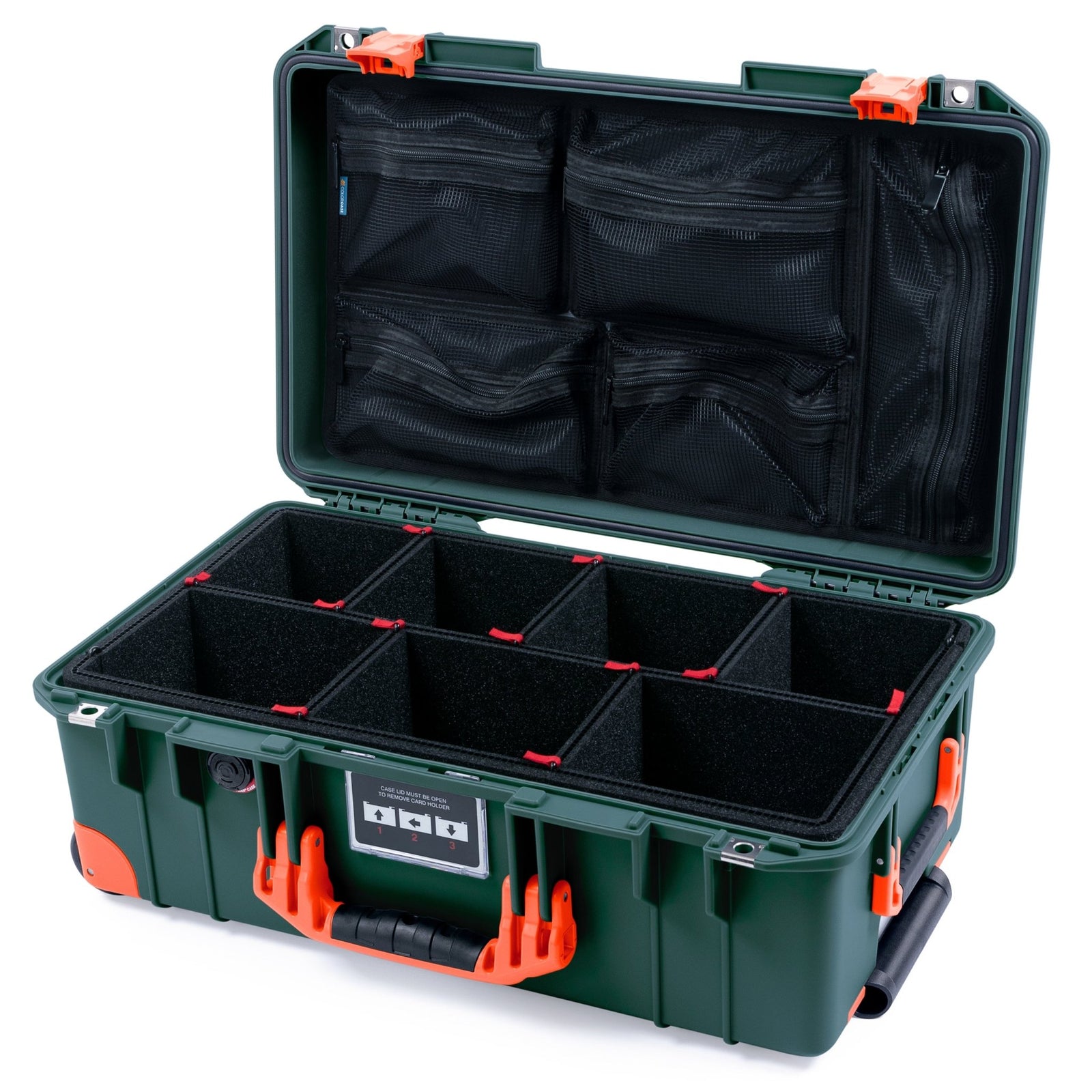 Pelican 1535 Air Carry - on Case - Trekking Green & Orange Trolley - TrekPak Divider System / Mesh Lid Organizer