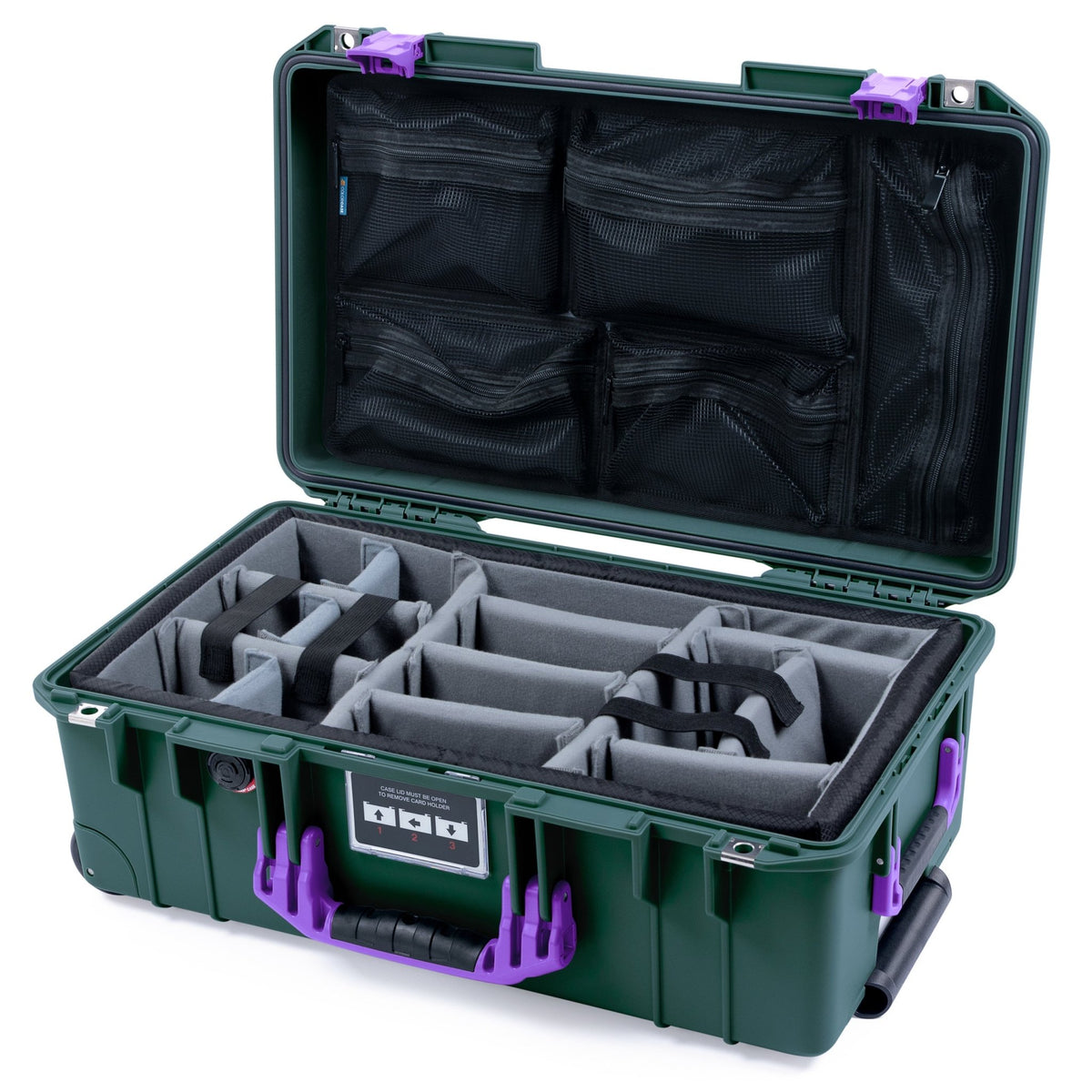 Pelican 1535 Air Carry - on Case - Trekking Green &amp; Purple - Padded Microfiber Dividers / Mesh Lid Organizer