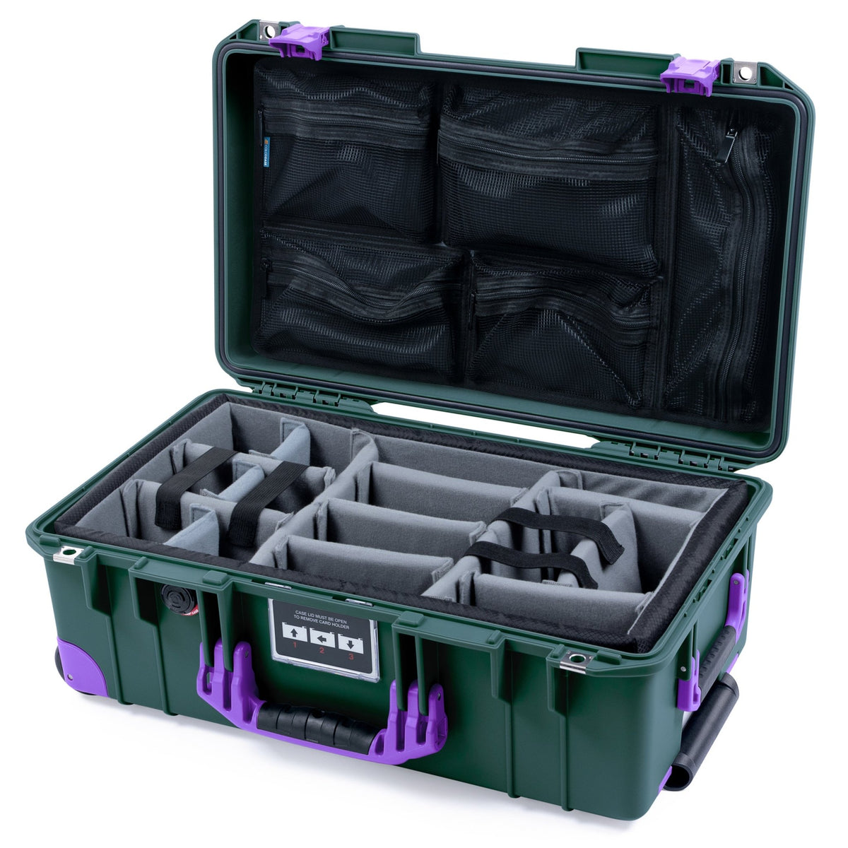 Pelican 1535 Air Carry - on Case - Trekking Green & Purple Trolley - Padded Microfiber Dividers / Mesh Lid Organizer
