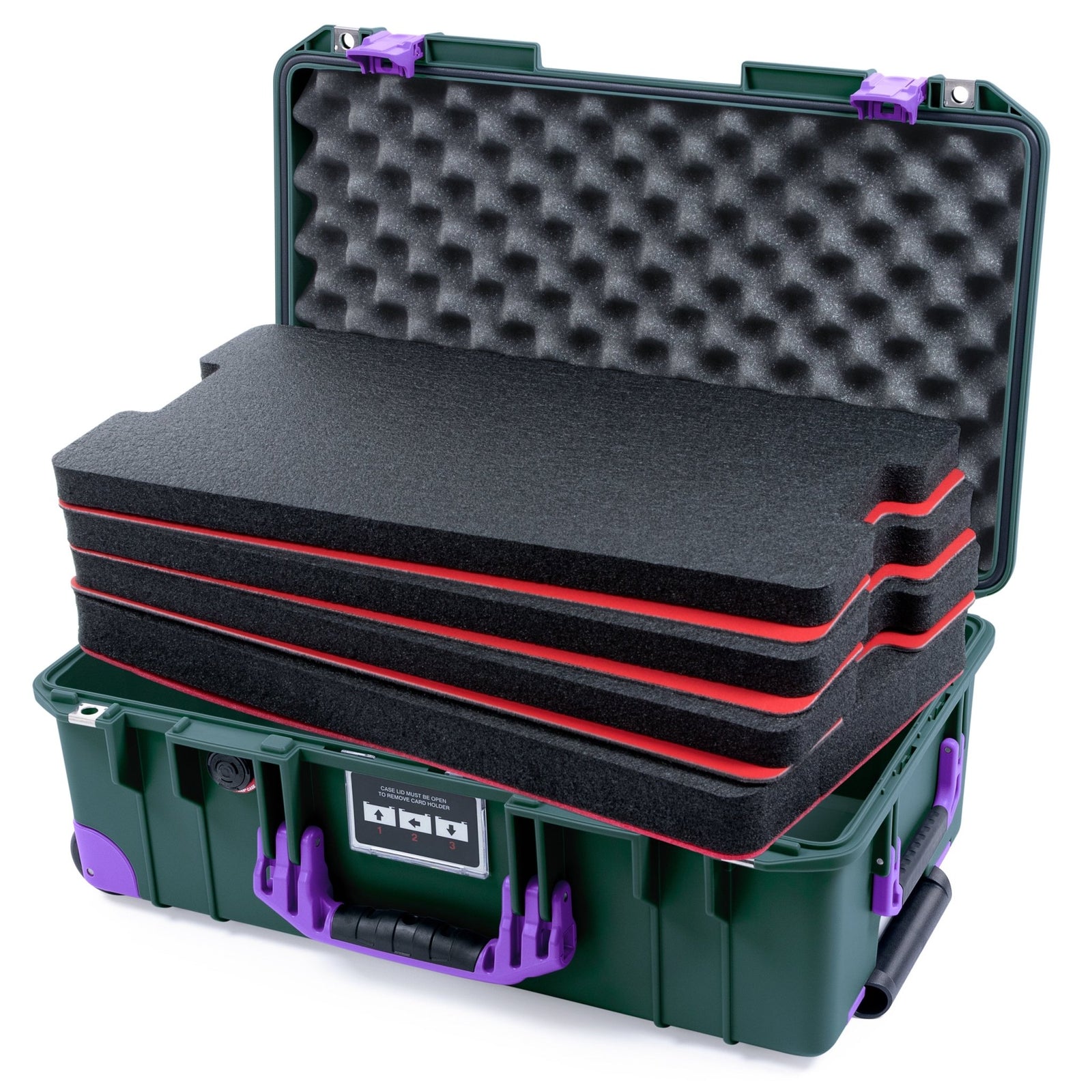 Pelican 1535 Air Carry - on Case - Trekking Green & Purple Trolley - DIY Tool Foam Kit / Convoluted Lid Foam