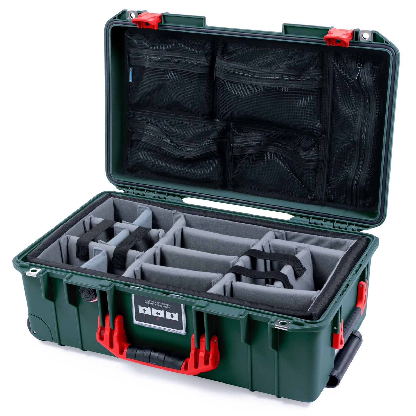 Pelican 1535 Air Carry-on Case - Trekking Green & Red - Padded Microfiber Dividers / Mesh Lid Organizer