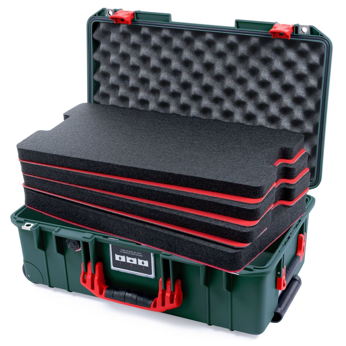 Pelican 1535 Air Carry-on Case - Trekking Green &amp; Red - DIY Tool Foam Kit / Convoluted Lid Foam