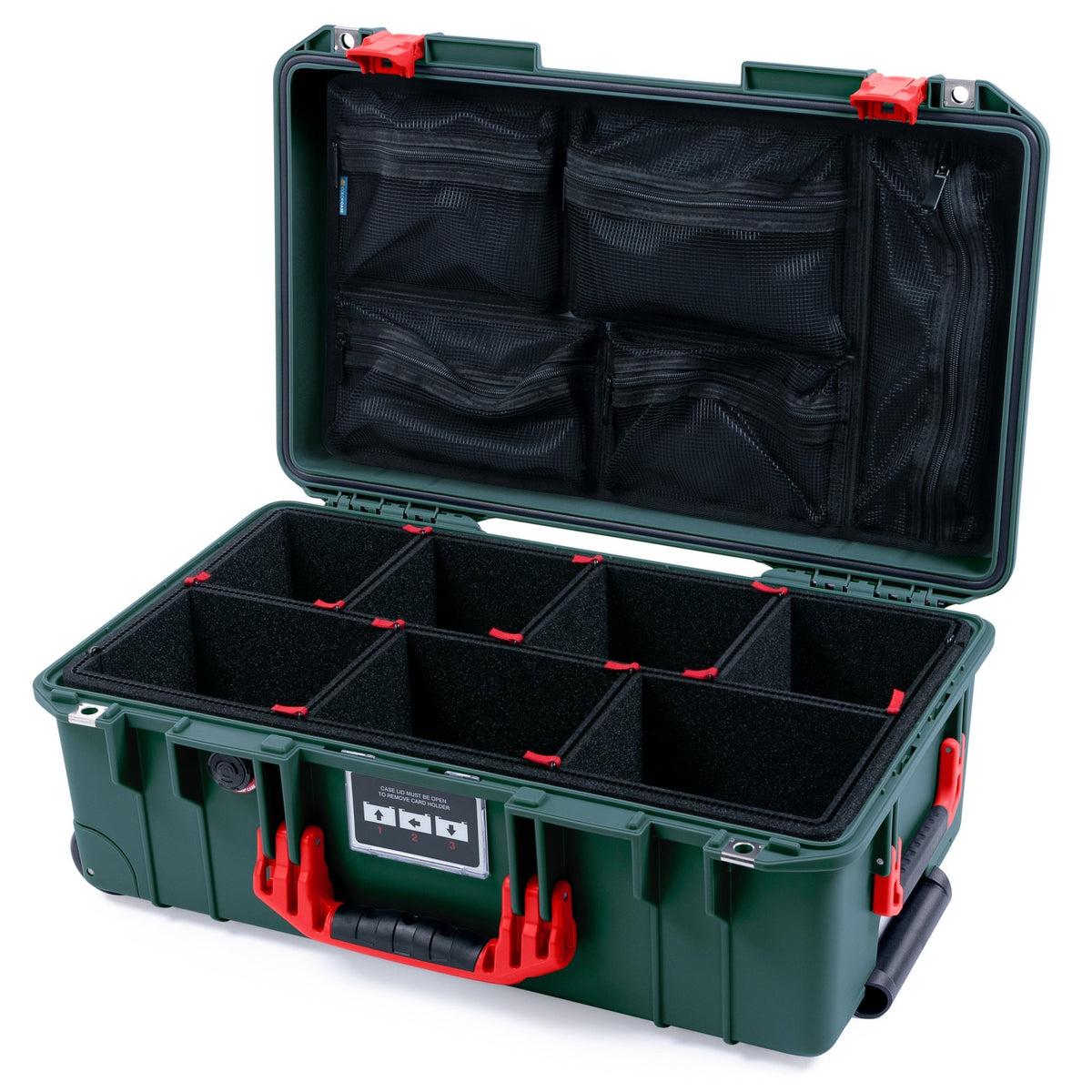 Pelican 1535 Air Carry-on Case - Trekking Green &amp; Red - TrekPak Divider System / Mesh Lid Organizer