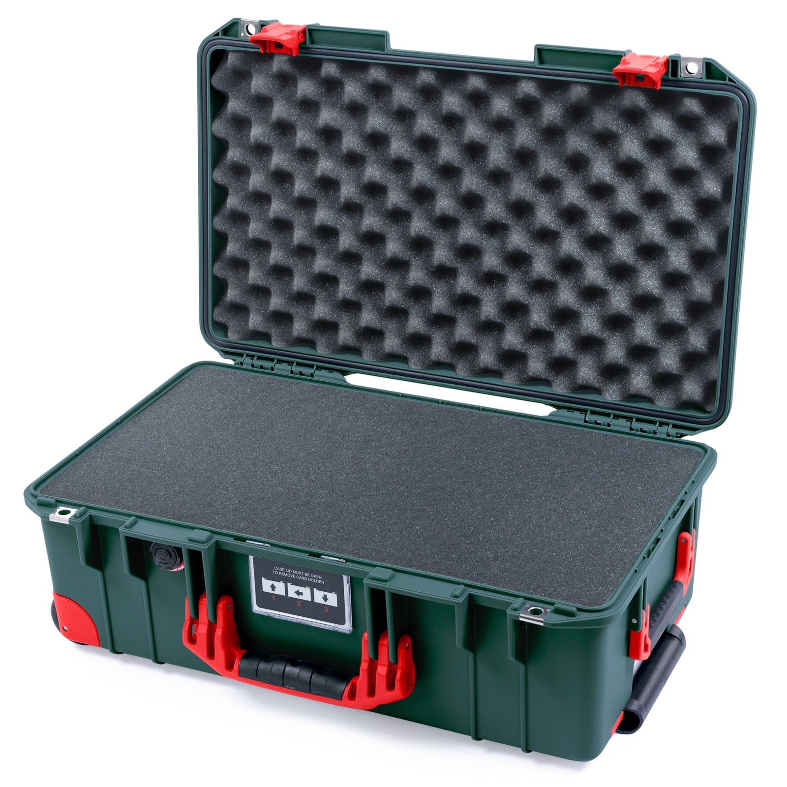 Pelican 1535 Air Carry-on Case - Trekking Green & Red Trolley - Pick & Pluck Foam / Convoluted Lid Foam