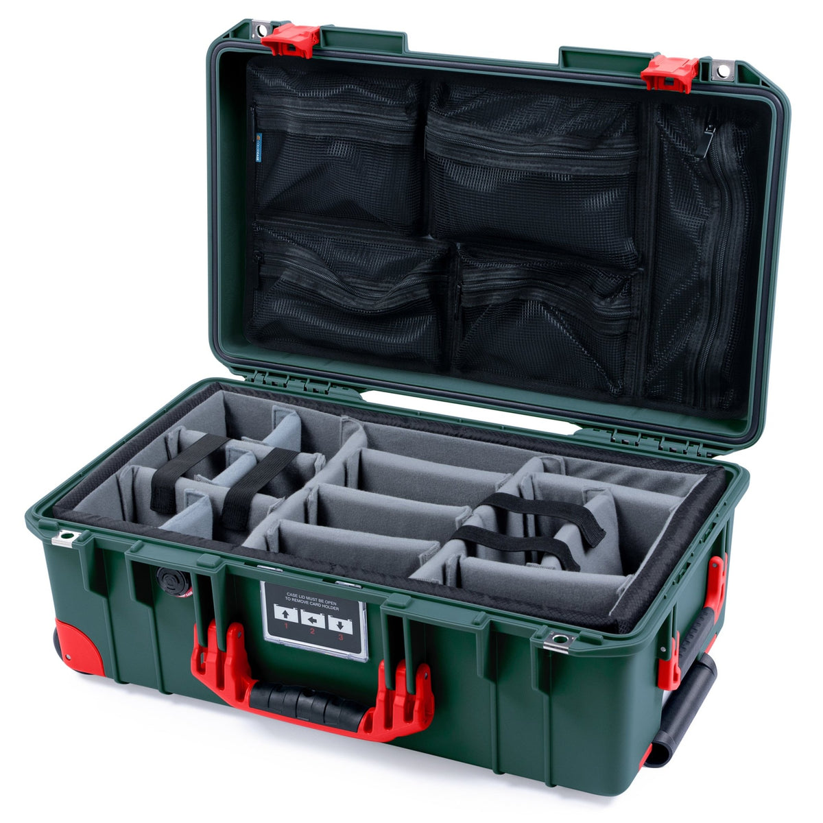 Pelican 1535 Air Carry-on Case - Trekking Green &amp; Red Trolley - Padded Microfiber Dividers / Mesh Lid Organizer