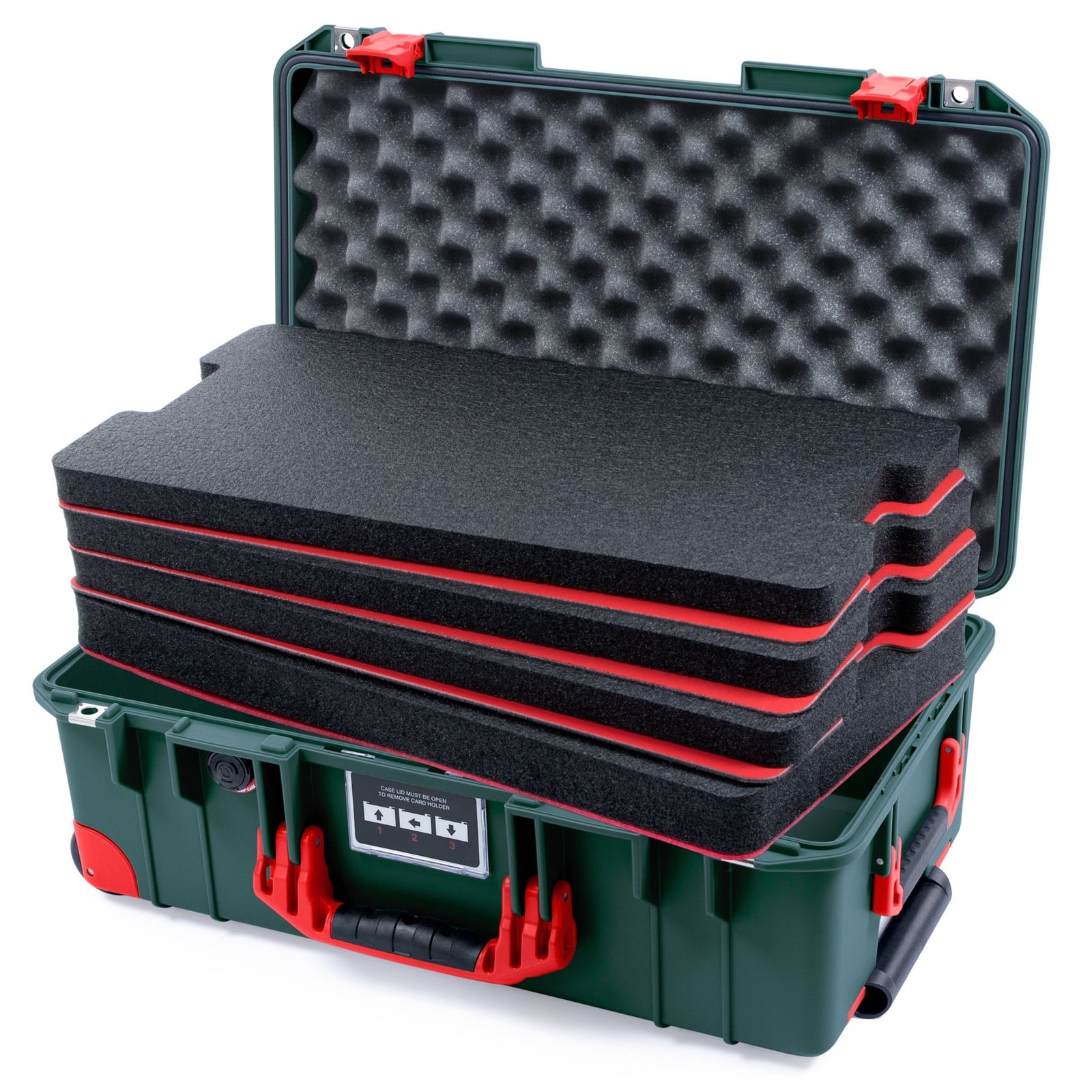 Pelican 1535 Air Carry-on Case - Trekking Green & Red Trolley - DIY Tool Foam Kit / Convoluted Lid Foam