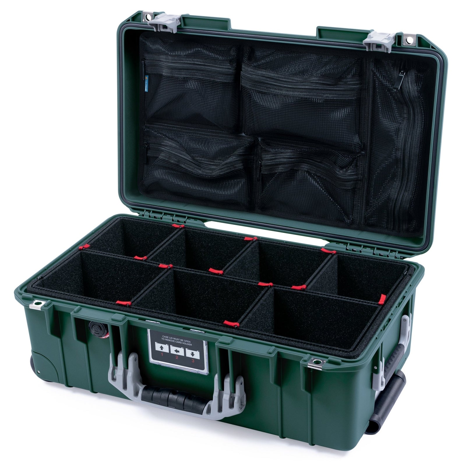 Pelican 1535 Air Carry-on Case - Trekking Green & Silver - TrekPak Divider System / Mesh Lid Organizer