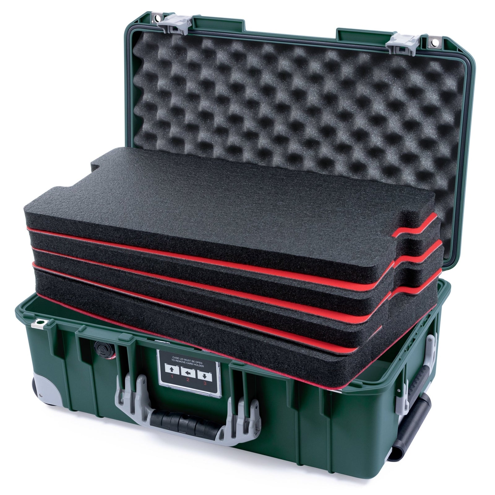 Pelican 1535 Air Carry-on Case - Trekking Green & Silver Trolley - DIY Tool Foam Kit / Convoluted Lid Foam
