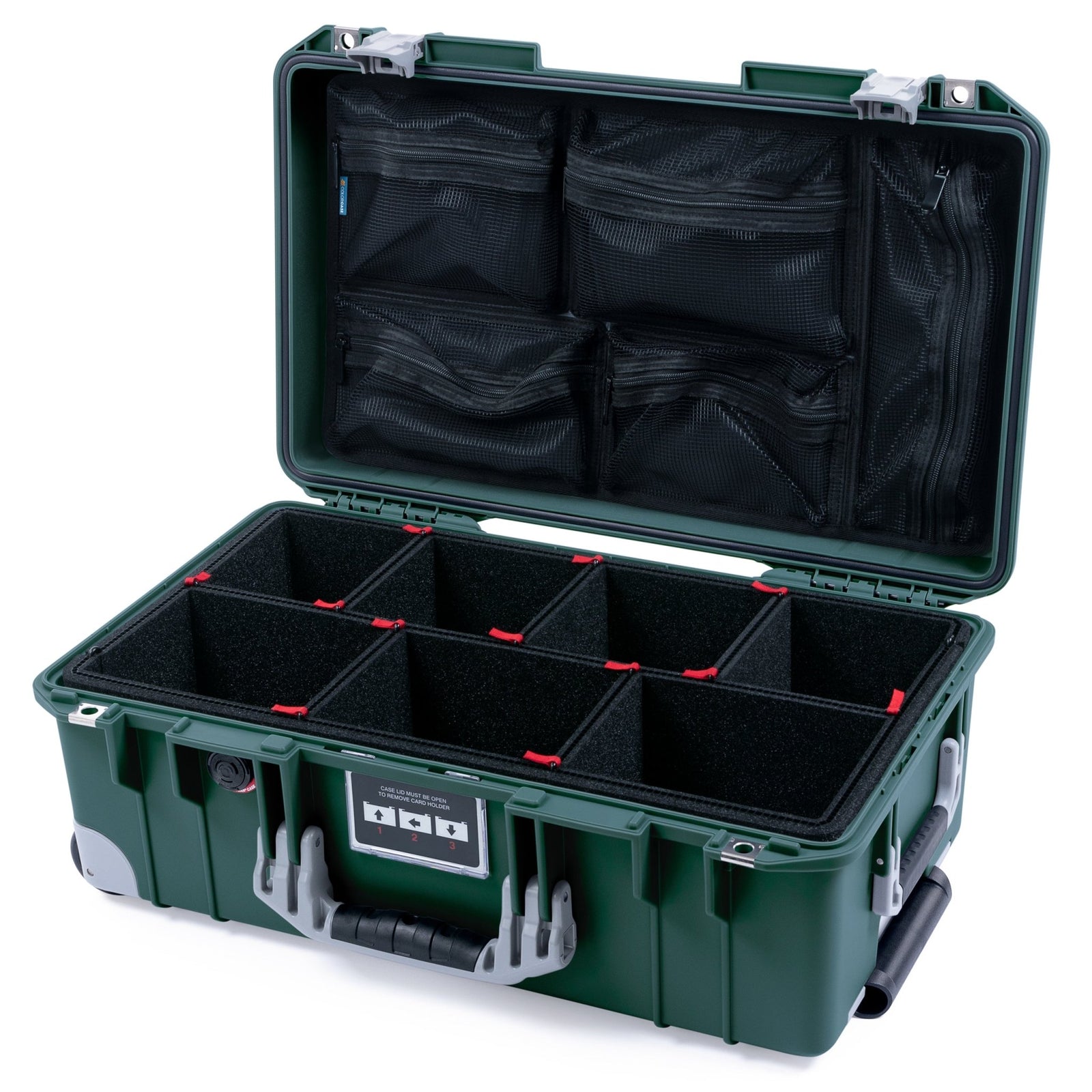 Pelican 1535 Air Carry-on Case - Trekking Green & Silver Trolley - TrekPak Divider System / Mesh Lid Organizer
