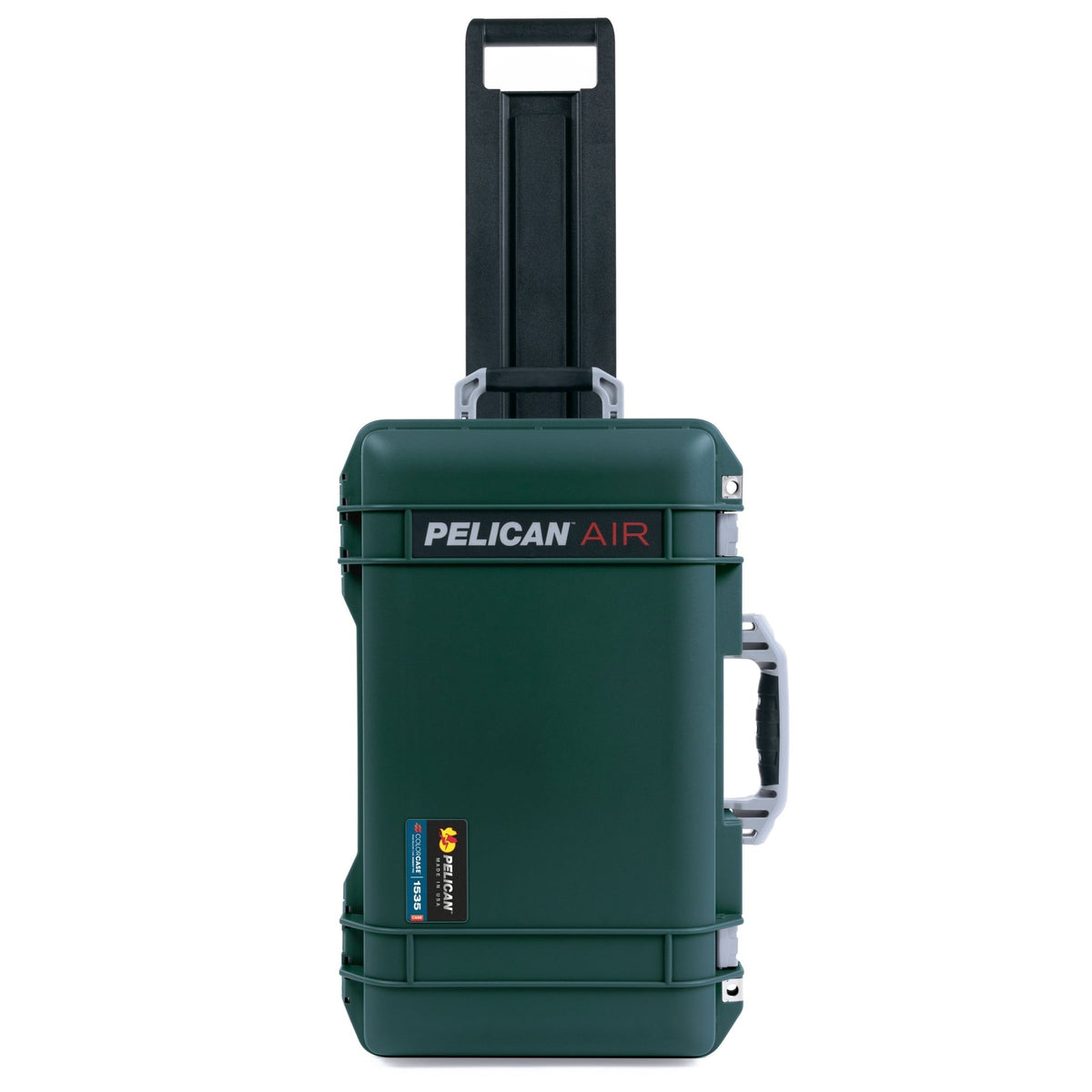 Pelican 1535 Air Carry-on Case - Trekking Green &amp; Silver - Front View Upright Case