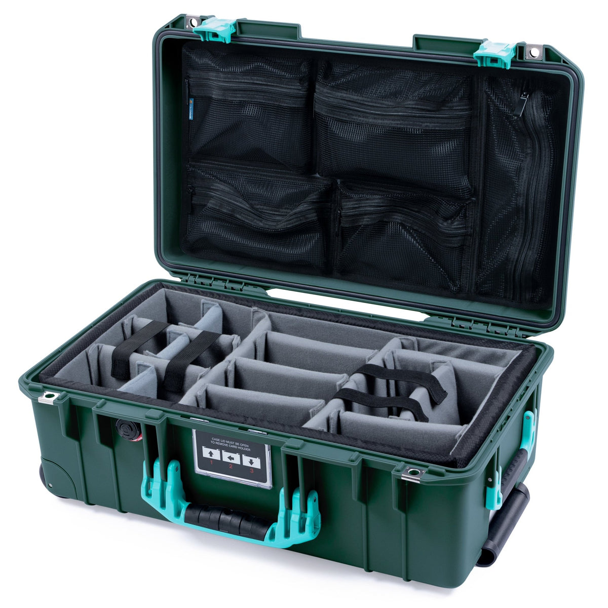 Pelican 1535 Air Carry-on Case - Trekking Green & Teal - Padded Microfiber Dividers / Mesh Lid Organizer