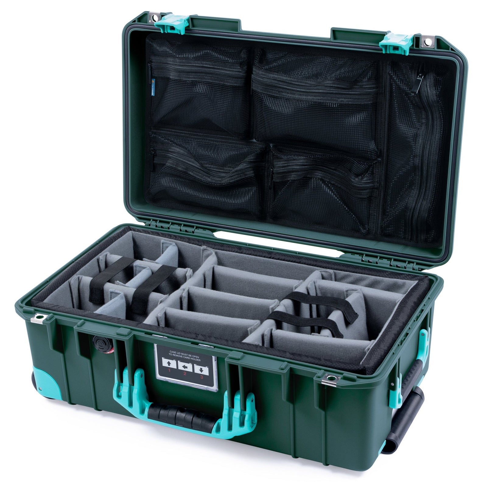 Pelican 1535 Air Carry-on Case - Trekking Green & Teal Trolley - Padded Microfiber Dividers / Mesh Lid Organizer