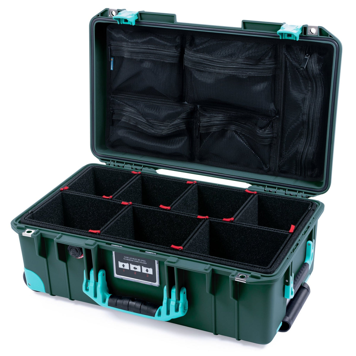 Pelican 1535 Air Carry-on Case - Trekking Green &amp; Teal Trolley - TrekPak Divider System / Mesh Lid Organizer