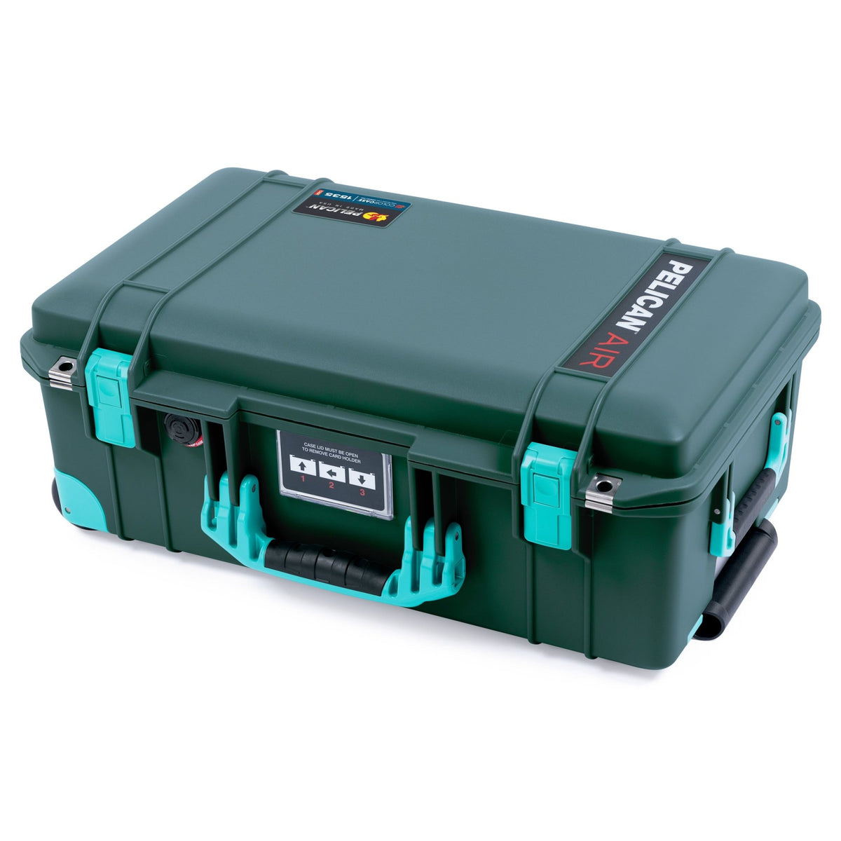 Pelican 1535 Air Carry-on Case in Trekking Green with Teal Handles, Latches, and Trolley