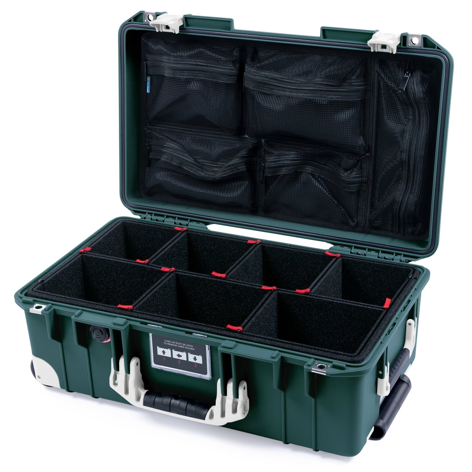 Pelican 1535 Air Carry - on Case - Trekking Green & Whiteout Trolley - TrekPak Divider System / Mesh Lid Organizer