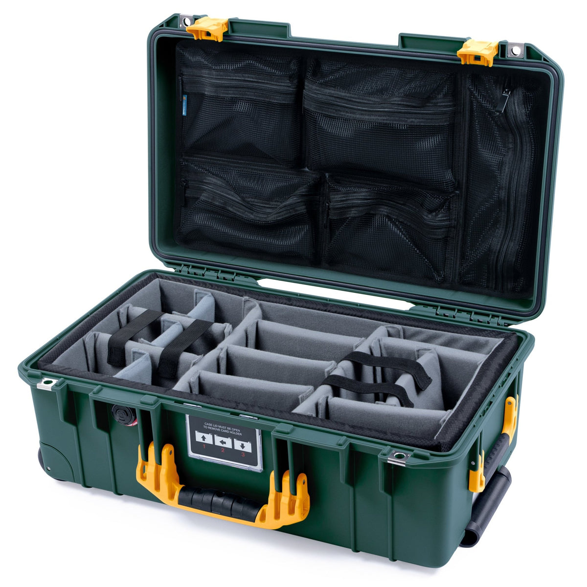 Pelican 1535 Air Carry - on Case - Trekking Green &amp; Yellow - Padded Microfiber Dividers / Mesh Lid Organizer