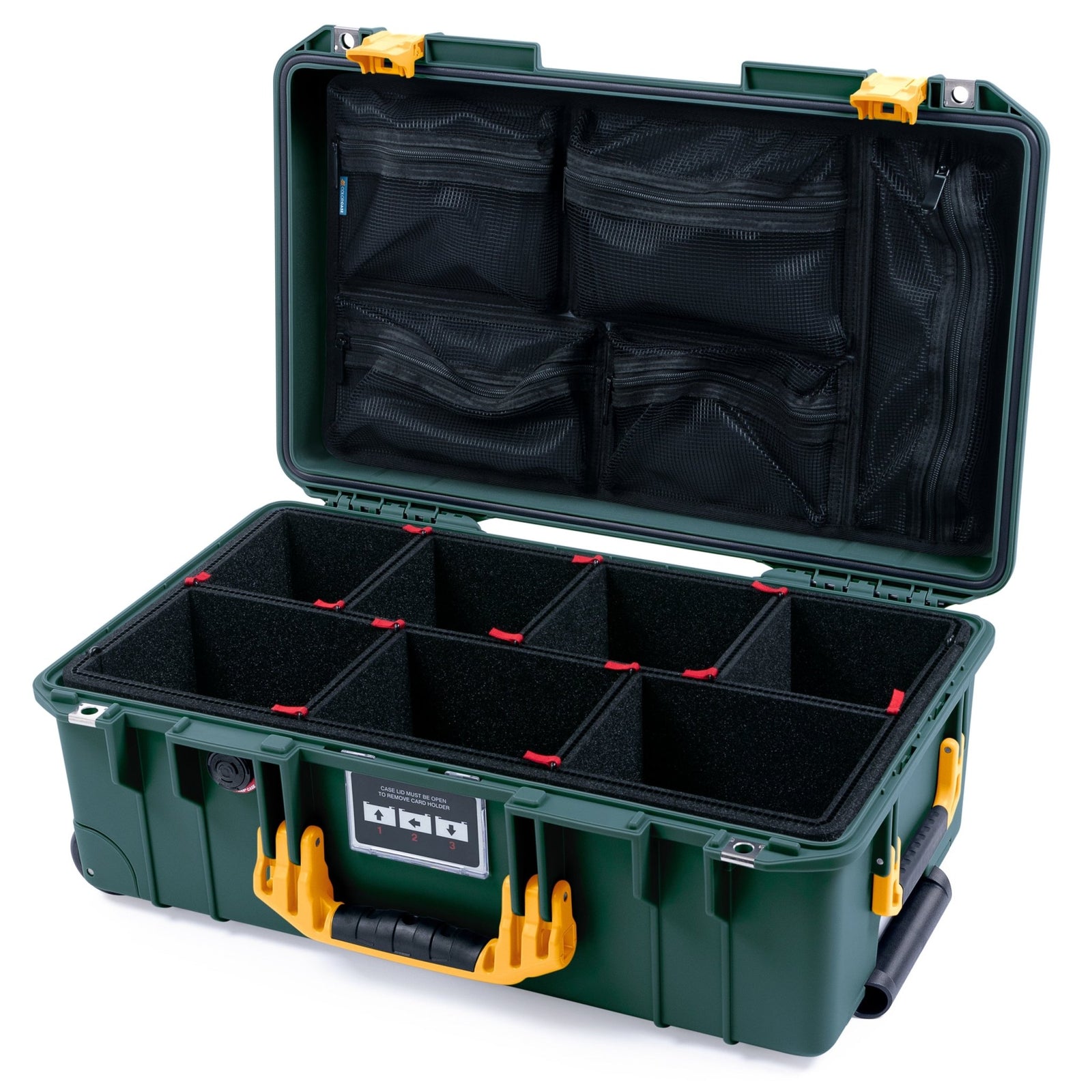 Pelican 1535 Air Carry - on Case - Trekking Green & Yellow - TrekPak Divider System / Mesh Lid Organizer