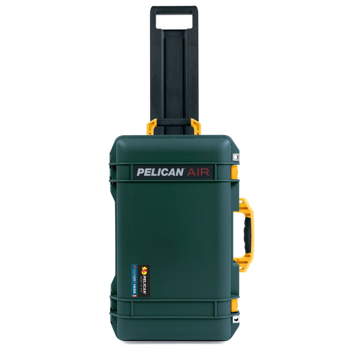Pelican 1535 Air Carry-on Case - Trekking Green &amp; Yellow Trolley - Front Case View
