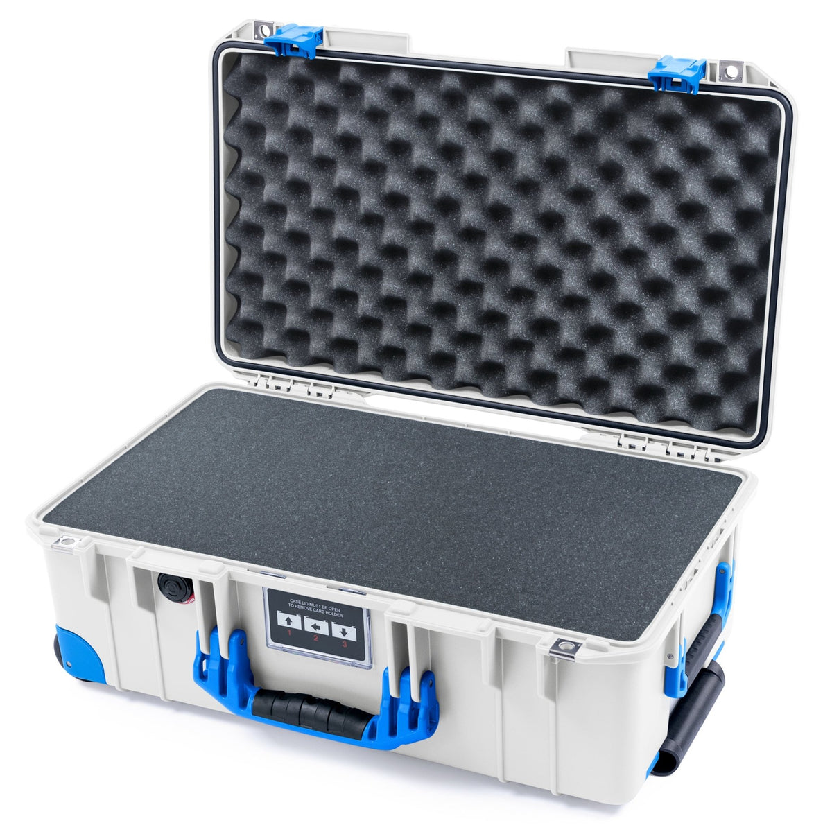 Pelican 1535 Air Carry - on Case - Whiteout & Blue Trolley - Pick & Pluck Foam / Convoluted Lid Foam
