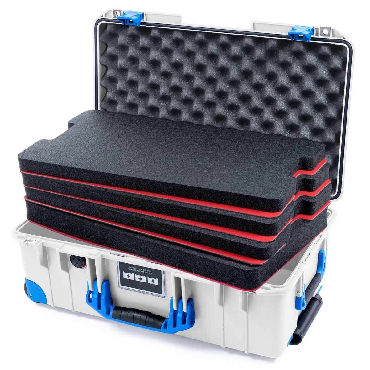 Pelican 1535 Air Carry - on Case - Whiteout & Blue Trolley - DIY Tool Foam Kit / Convoluted Lid Foam