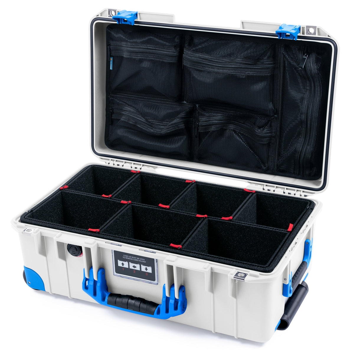 Pelican 1535 Air Carry - on Case - Whiteout & Blue Trolley - TrekPak Divider System / Mesh Lid Organizer