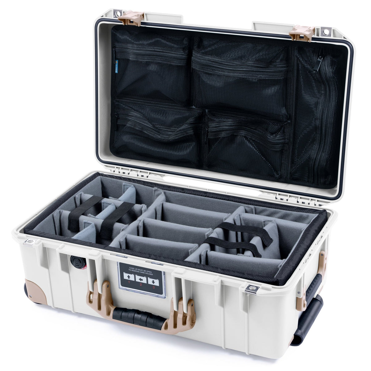 Pelican 1535 Air Carry - on Case - Whiteout &amp; Desert Tan Trolley - Padded Microfiber Dividers / Mesh Lid Organizer