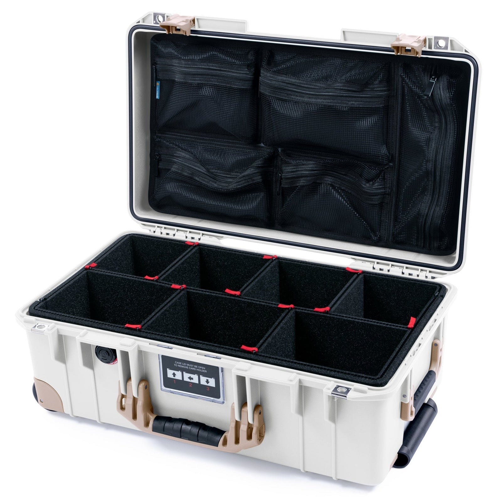 Pelican 1535 Air Carry - on Case - Whiteout & Desert Tan Trolley - TrekPak Divider System / Mesh Lid Organizer