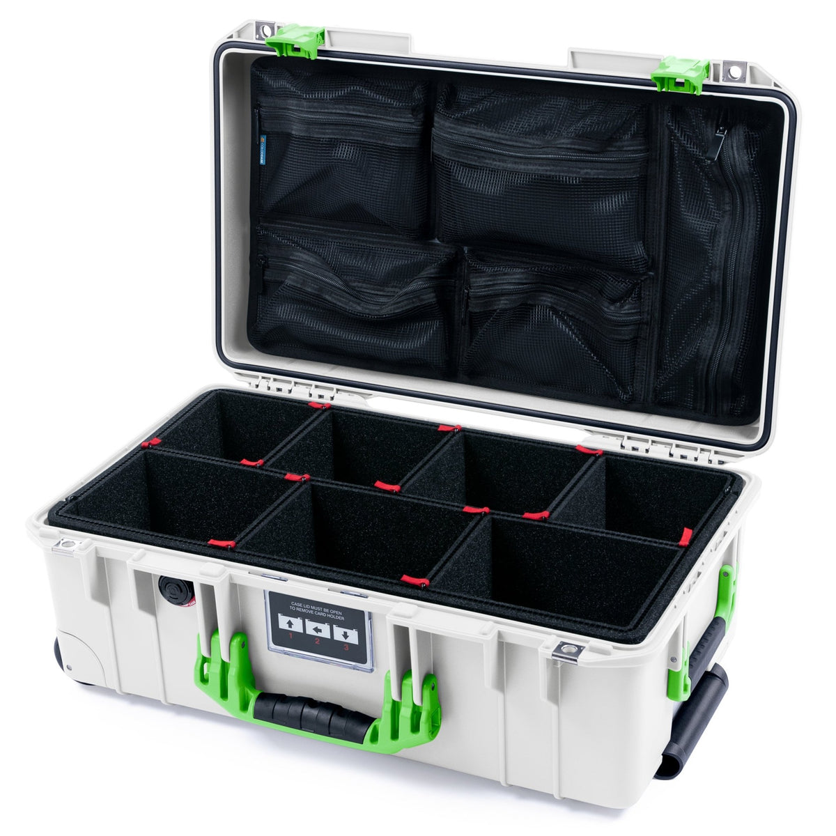 Pelican 1535 Air Carry - on Case - Whiteout &amp; Lime Green - TrekPak Divider System / Mesh Lid Organizer