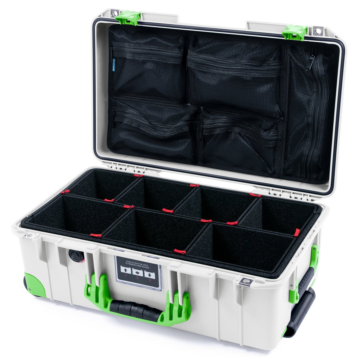 Pelican 1535 Air Carry - on Case - Whiteout &amp; Lime Green Trolley - TrekPak Divider System / Mesh Lid Organizer