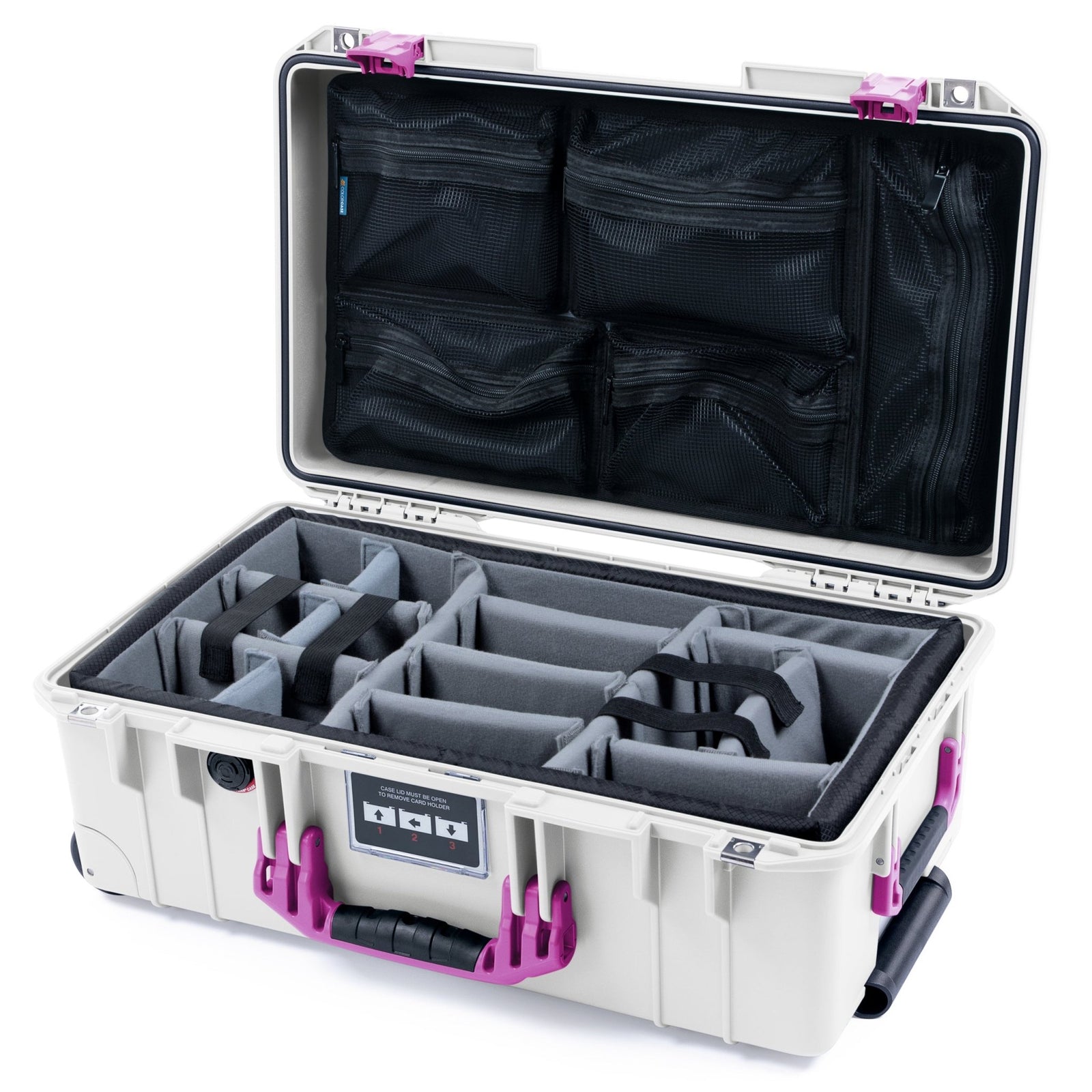 Pelican 1535 Air Carry - on Case - Whiteout & Magenta - Padded Microfiber Dividers / Mesh Lid Organizer