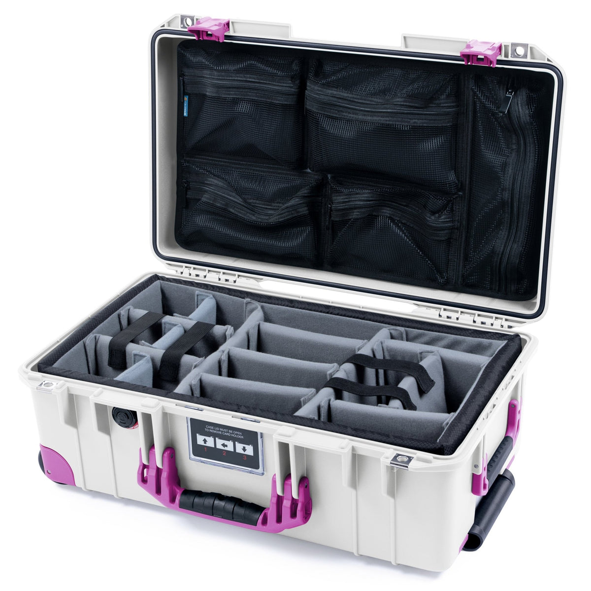 Pelican 1535 Air Carry - on Case - Whiteout &amp; Magenta Trolley - Padded Microfiber Dividers / Mesh Lid Organizer